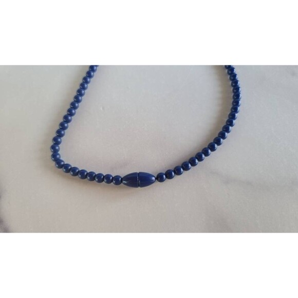 Vintage Blue and Gold Beaded Necklace - Picture 7 of 10